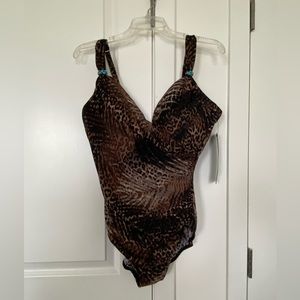 NWT!  Miraclesuit One-Piece Swimsuit Savana Brown Women’s sz 16